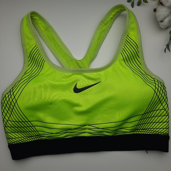 NIKE DRI FIT Neon Yellow Black Sports Bra S - Picture 3 of 9